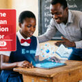 Ugandan student and teacher using AI technology on a laptop in a classroom